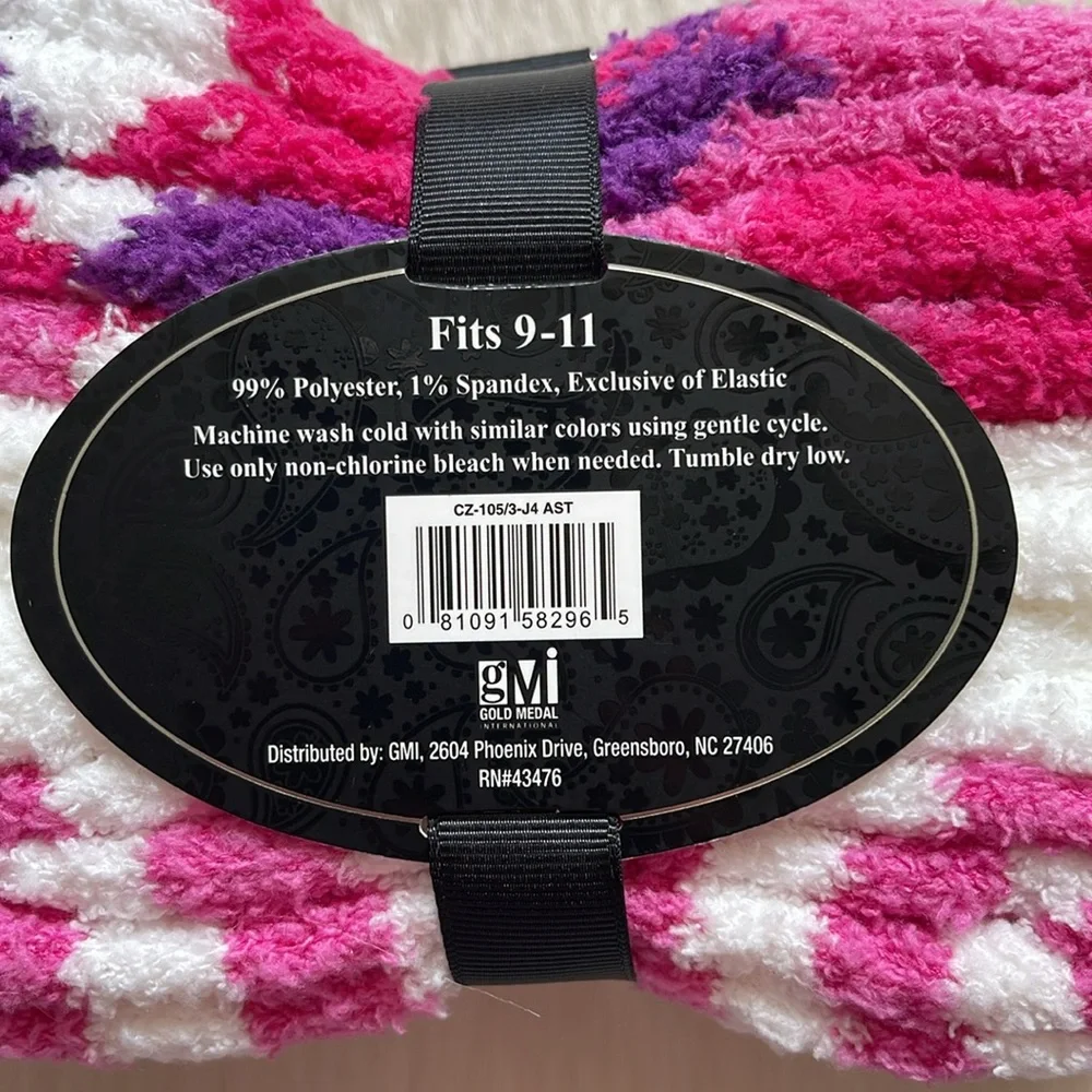 Gold Medal Pink Purple White Argyle Striped Super Soft Plush Butter Crew Socks